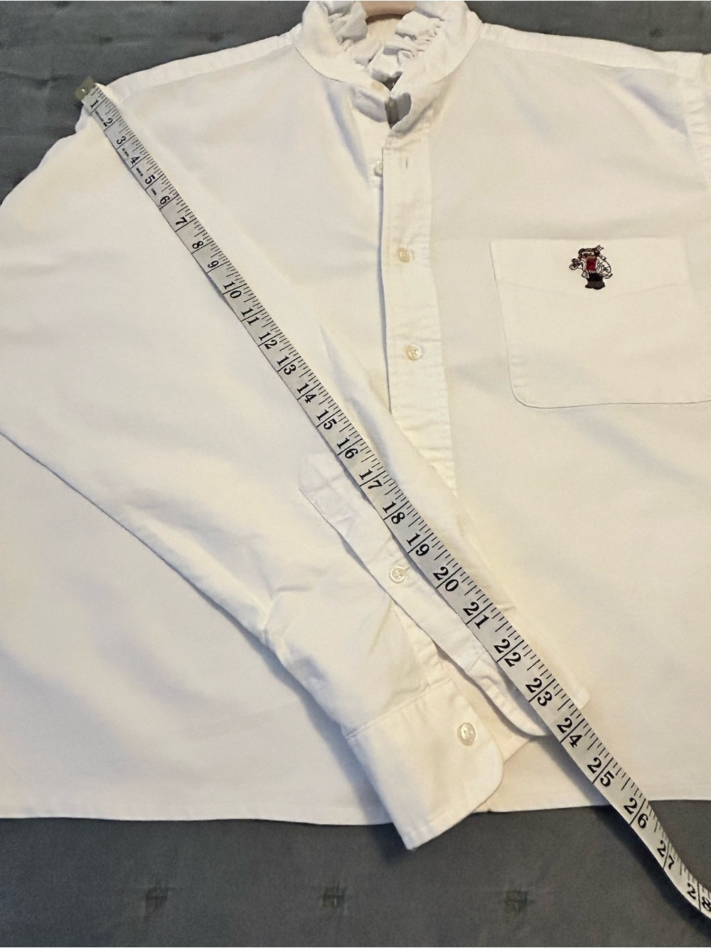 Upcycled Ralph Lauren White Button-Down Shirt Embroidered Polo Bear Pocket Med - Picture 9 of 10